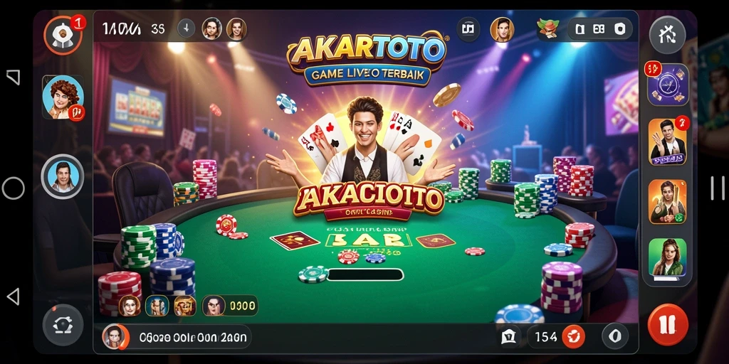 Screenshot gameplay AKARTOTO menampilkan dealer langsung yang profesional dan suasana kasino yang nyata.