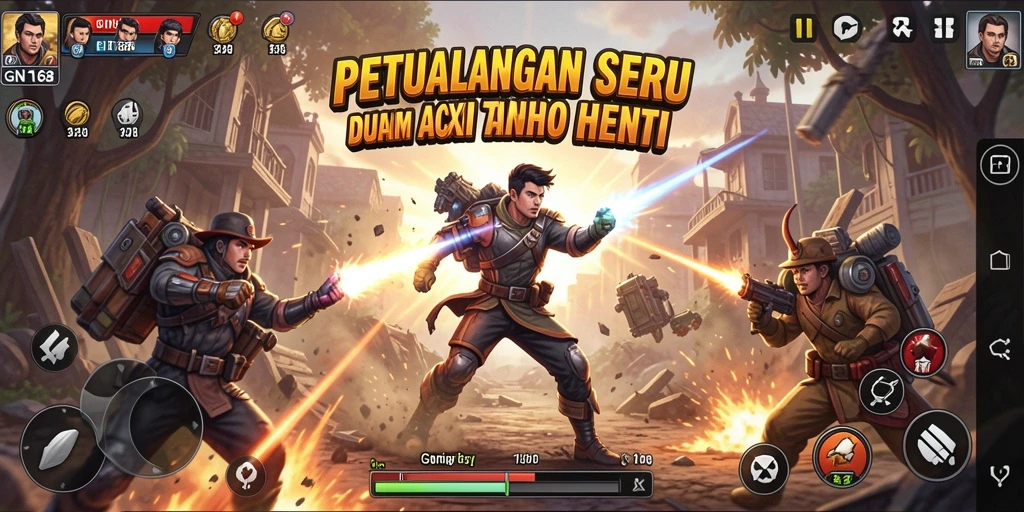 Screenshot menunjukkan karakter dalam aksi seru mengalahkan musuh.