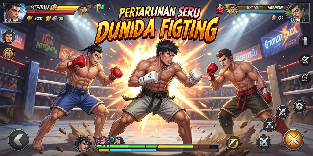 Tampilan gameplay GTPIDN dengan pertarungan yang intens dan karakter yang berwarna.