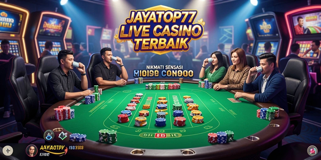 Screenshot JAYATOP77 menampilkan dealer dan meja permainan Live Casino yang menarik.