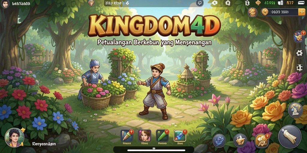 Tampilan menarik gameplay KINGDOM4D dengan ladang dan tanaman subur.