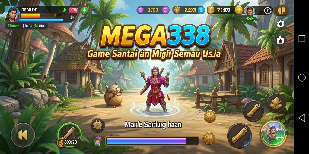 Tampilan gameplay MEGA338 yang penuh warna dan menantang.