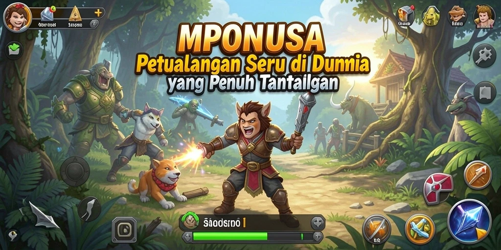 Screenshot gameplay MPONUSA menunjukkan karakter menjelajahi dunia petualangan yang menakjubkan.