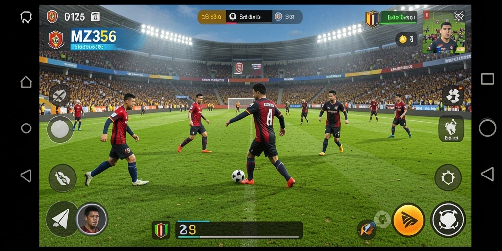 Tampilan gameplay MZ356 dengan aksi sepak bola seru.