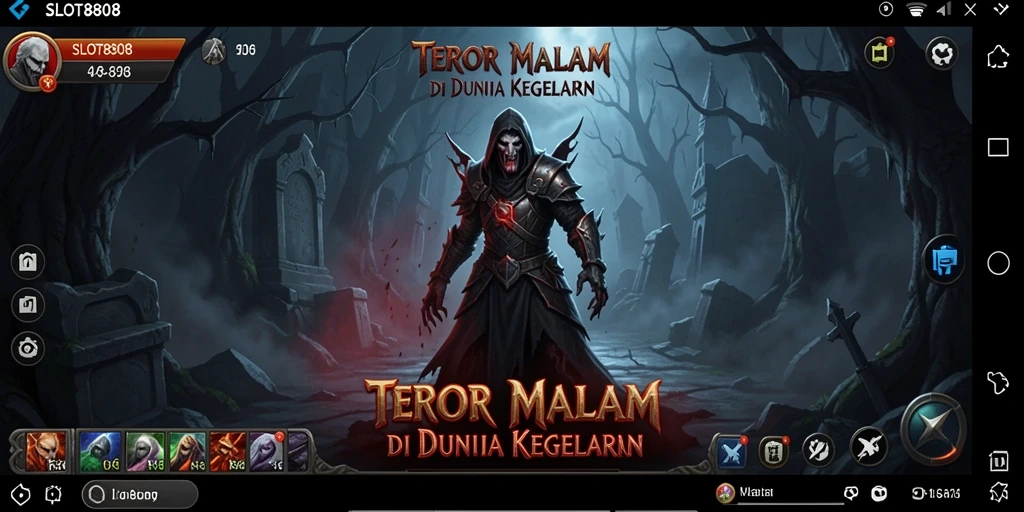 Screenshot utama SLOT8808 menampilkan gameplay menyeramkan di lorong gelap.