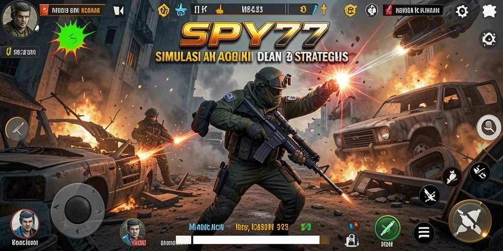 Tampilan gameplay menegangkan dalam SPY77 yang menarik.