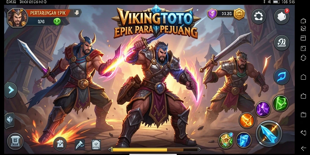 Screenshot gameplay VIKINGTOTO menampilkan serangan bertubi-tubi di arena pertarungan.